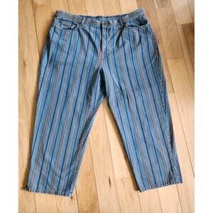 LRL Ralph Lauren Striped Denim Jeans Size 22W Women's 100% Cotton Red And Olive